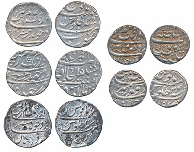 Lot 17 - Mughals, Aurangzeb (AH 1068-1118; 1658-1707 AD), Silver Rupee (5), Mustaqir-ul-Khilafat Akbarabad Mint, RY (3)8; Bareli Mint