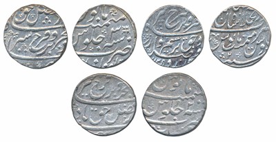 Lot 21 - Mughals, Farrukhsiyar, Silver Rupee (3), Itawa Mint; Dar-ul-Khilafat Shahjahanabad Mint, AH 1125/2; Surat Mint