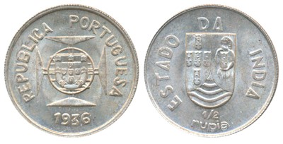 Lot 34 - Indo - Pourtuguese, Silver ½ Rupia, 1936 (KM 23). Uncirculated.
