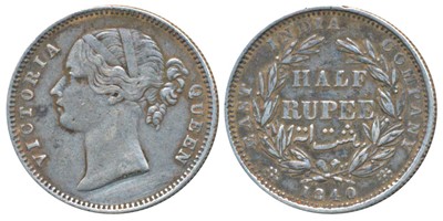 Lot 37 - East India Company, Uniform Coinage, Victoria Queen, Silver ½ Rupee, 1840, divided legend