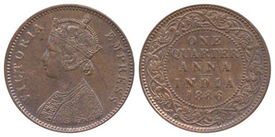 Lot 39 - British India, Victoria Empress, Copper ¼ Anna, 1886