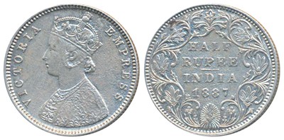 Lot 42 - British India, Victoria Empress, Silver ½ Rupee, 1887, Bombay Mint