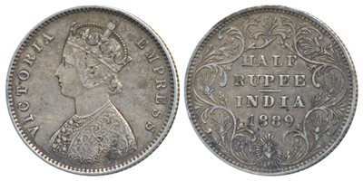 Lot 43 - British India, Victoria Empress, Silver ½ Rupee, 1889, Bombay Mint