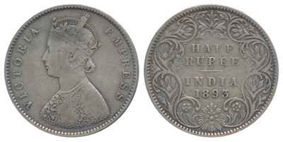 Lot 44 - British India, Victoria Empress, Silver ½ Rupee, 1893, Bombay Mint