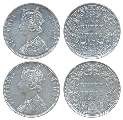 Lot 45 - British India, Victoria Queen and Empress, Silver Rupee (2), 1862, Calcutta Mint