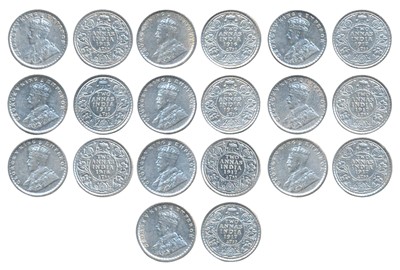 Lot 54 - British India, George V, Silver 2 Annas (10), 1913 & 1915, Bombay Mint; 1916 (3) & 1917 (5) Calcutta Mint. Cleaned