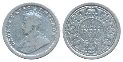 Lot 55 - British India, George V, Silver ¼ Rupee, 1911