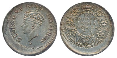 Lot 61 - British India, George VI, Half Silver ¼ Rupee, 1945, Error
