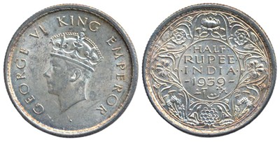 Lot 63 - British India, George VI, Half Silver ½ Rupee, 1939, Calcutta Mint