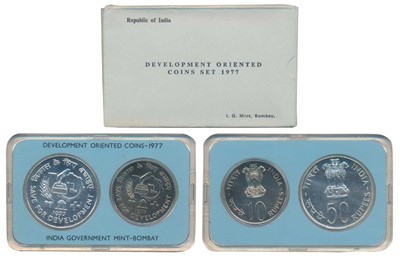 Lot 77 - Republic India, 1977 Uncirculated Set, Save for Development, set of 2, Rupees 10 and 50. In near immaculate condition