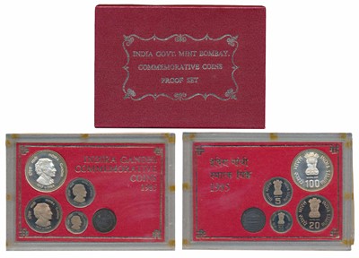 Lot 89 - Republic India, 1985 Proof Set, Death of Indira Gandhi, set of 4, 50 Paisa to Rupees 100. In immaculate condition