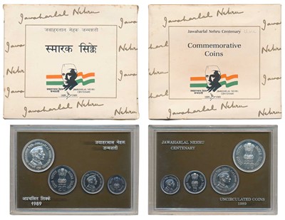 Lot 92 - Republic India, 1989 Proof Set, Jawaharlal Nehru Centenary, set of 4, Rupee 1 to 100. In immaculate condition