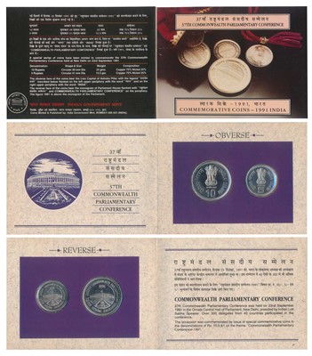 Lot 94 - Republic India, 1991 Uncirculated Set, 37th Commonwealth Parliamentary Conference, set of 2, Rupee 5 and 10. In immaculate condition