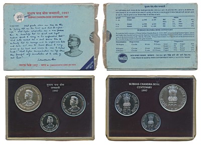 Lot 99 - Republic India, 1997 Uncirculated Set, Subhas Chandra Bose Centenary, set of 3, Rupees 10 to 100. In immaculate condition