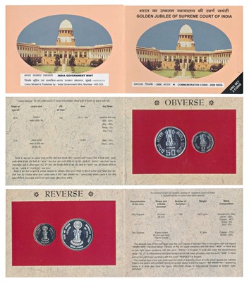 Lot 101 - Republic India, 2000 Uncirculated Set, Golden Jubilee of Supreme Court of India, set of 2, Rupees 2 and 50. In immaculate condition