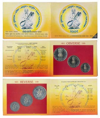 Lot 105 - Republic India, 2002 Uncirculated Set, Sant Tukaram, set of 3, Rupees 10 to 100. In immaculate condition