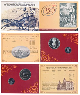Lot 110 - Republic India, 2004 Uncirculated Set, 150 Years of India Post, set of 2, Rupee 1 and 100. In immaculate condition