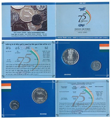 Lot 118 - Republic India, 2007 Uncirculated Set, Platinum Jubilee (75 years) of Indian Air Force, set of 2, Rupees 2 and 100. In immaculate condition