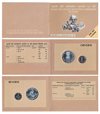 Lot 122 - Republic India, 2007 Uncirculated Set, Khadi and Village Industries Commission 50 Years, set of 2, Rupees 5 and 50. In immaculate condition