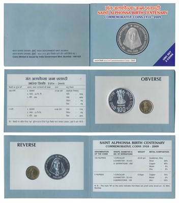 Lot 126 - Republic India, 2009 Uncirculated Set, Saint Alphonsa Birth Centenary, set of 2, Rupees 5 and 100. In immaculate condition