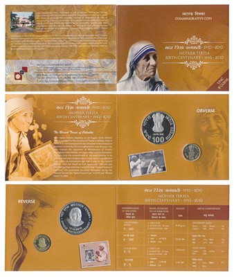Lot 140 - Republic India, 2010 Uncirculated Set, Mother Teresa Birth Centenary, set of 2, Rupees 5 and 100.
