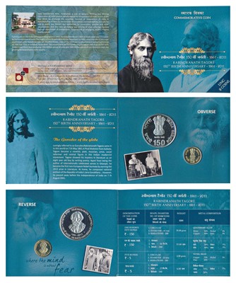 Lot 143 - Republic India, 2011 Uncirculated Set, 150th Birth Anniversary of Rabindranath Tagore, set of 2, Rupees 150 and 5.