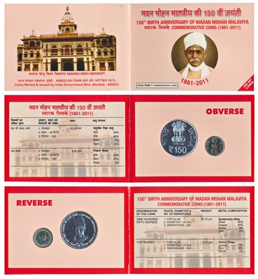 Lot 149 - Republic India, 2011 Uncirculated Set, 150th Birth Anniversary of Madan Mohan Malaviya, set of 2, Rupees 5 and 150.