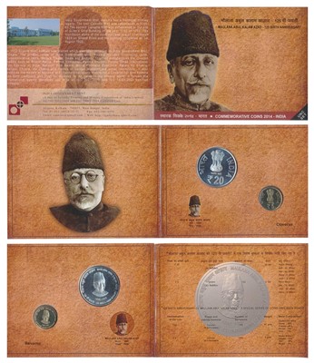 Lot 156 - Republic India, 2014 Uncirculated Set, 125th Birth Anniversary Maulana Abul Kalam Azad, set of 2, Rupees 5 and 20.