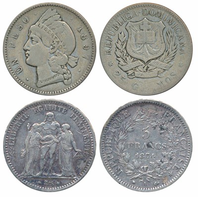 Lot 172 - Foreign Coins, Dominican Republic, Silver Peso, 25g, 1897 (KM 16); France