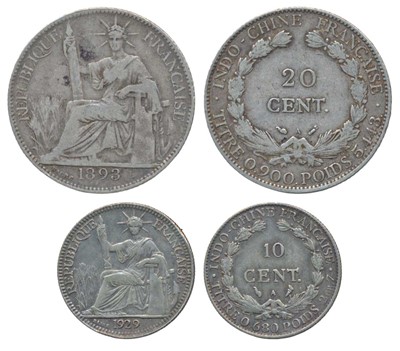 Lot 173 - Foreign Coins, French Indo-China, Silver 20 & 10 Cents, 1893 & 1929