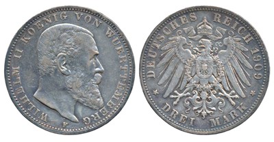 Lot 175 - Foreign Coins, German States, Wurtemburg, Silver 3 Mark, 17g