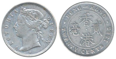 Lot 179 - Foreign Coins, Hong Kong, Victoria Queen, Silver 20 Cents, 5.43g