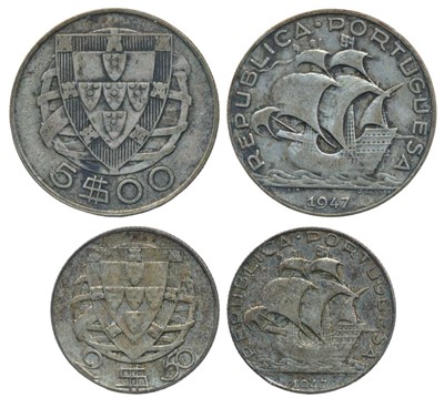 Lot 188 - Foreign Coins, Portugal, Silver 5 and 2.5 Escudos, 7g & 3.5g