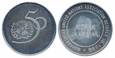 Lot 208 - Medals, Maharashtra United Nations Associations Medal, Silver, 50g, Commemorating 50 years of UNO