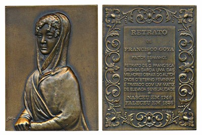 Lot 229 - Medals, Fransisco Goya (1746-1828), Famous Spanish Painter, Bronze Plaque, obv