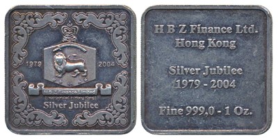 Lot 253 - Tokens and Badges, Habib Bank Zurich / H.B.Z Finance Ltd., Hong Kong, Silver Jubilee 1979-2004, Silver Bar