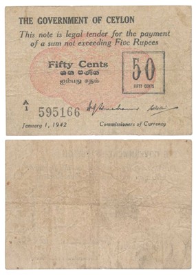 Lot 264 - Paper Money, Ceylon, 50 cents 1942 Emergency Issue