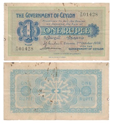 Lot 265 - Paper Money, Ceylon, 1 Rupee, 2nd October 1939