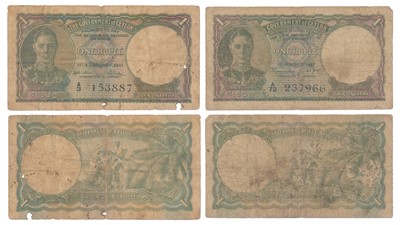Lot 266 - Paper Money, Ceylon, 1 Rupee, 1941 upper centre text “Promises to Pay” text (Pick 30)