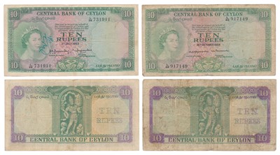 Lot 268 - Paper Money, Ceylon, Elizabeth II, Rupees 10, 1953 & 1954