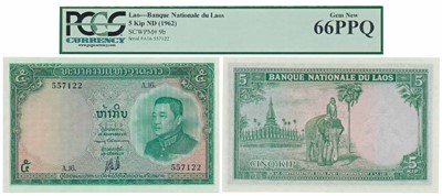 Lot 279 - Paper Money, Loa, 5 Kip, 1962 (Pick 9b).