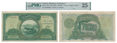 Lot 290 - Paper Money, Turkey, 1 Livre ND (1926) (Pick 119a).